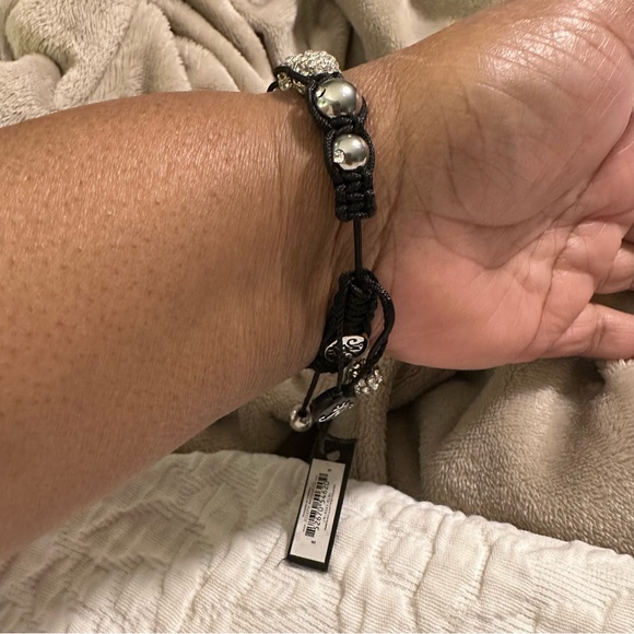 NWT BRACELET New Rare JOSEPH NOGUCCI black cord adjustable bracelet Diamond look - Picture 8 of 10